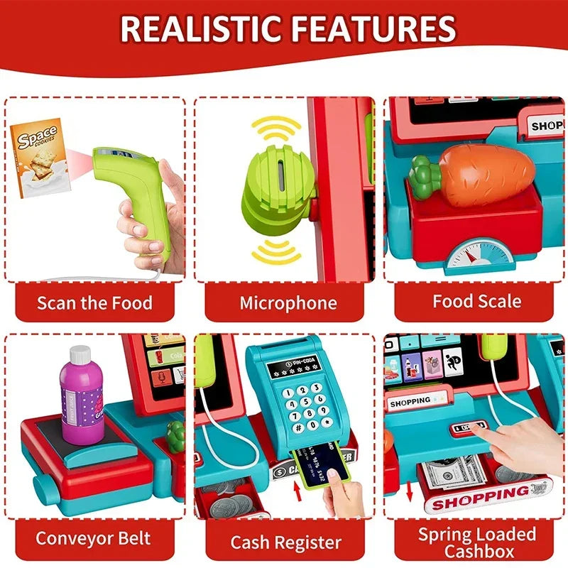 Shopping Cash Register Playset with Real Calculator, Pretend Play Store, Learning Toy, Christmas/Halloween/New Year Gift