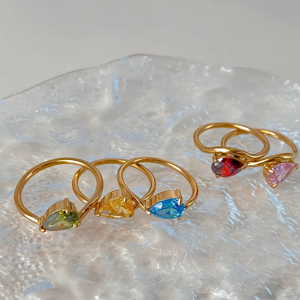 St-Delan Women's High-End Birthstone Ring 12 Colors Teardrop Zircon Ring Perfect Birthday Gift Jewelry Bulk Wholesale