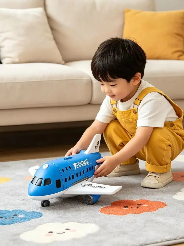Kids Toy Plane Foldable Storage Passenger Plane Model Helicopter Inertia Car Track Vehicle