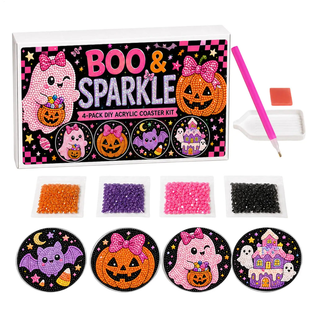 Halloween Pearl Painting Bead Kit DIY Ghost Witch Non-Slip Coaster Making Pearl Art Craft For Adults Beginners Party Holiday