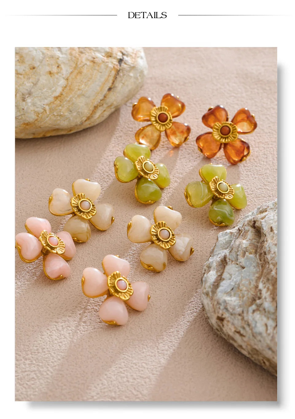 Yhpup Hot Style Acrylic Flower Pendant Necklace Earrings Ring Set for Women Stainless Steel Exquisite Jewelry Wholesale