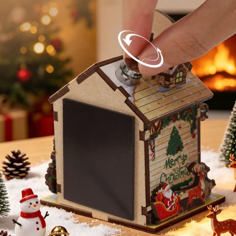 DIY Wooden Dollhouse Kit Warm Christmas Halloween Lodge Cabin with Furniture LED Lights 3D Assembly Magnetic Fridge Sticker