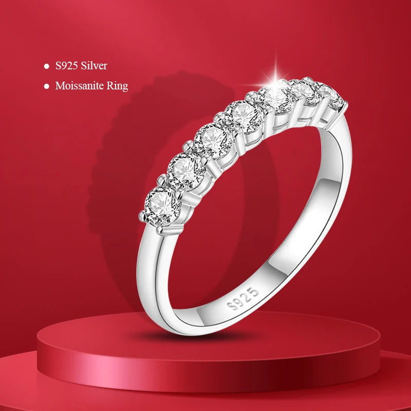 Pass Diamond Tester Pen Moissanite Ring Full Moissanites Around for Women S925 Silver Wedding Diamonds Band Stackable Ring