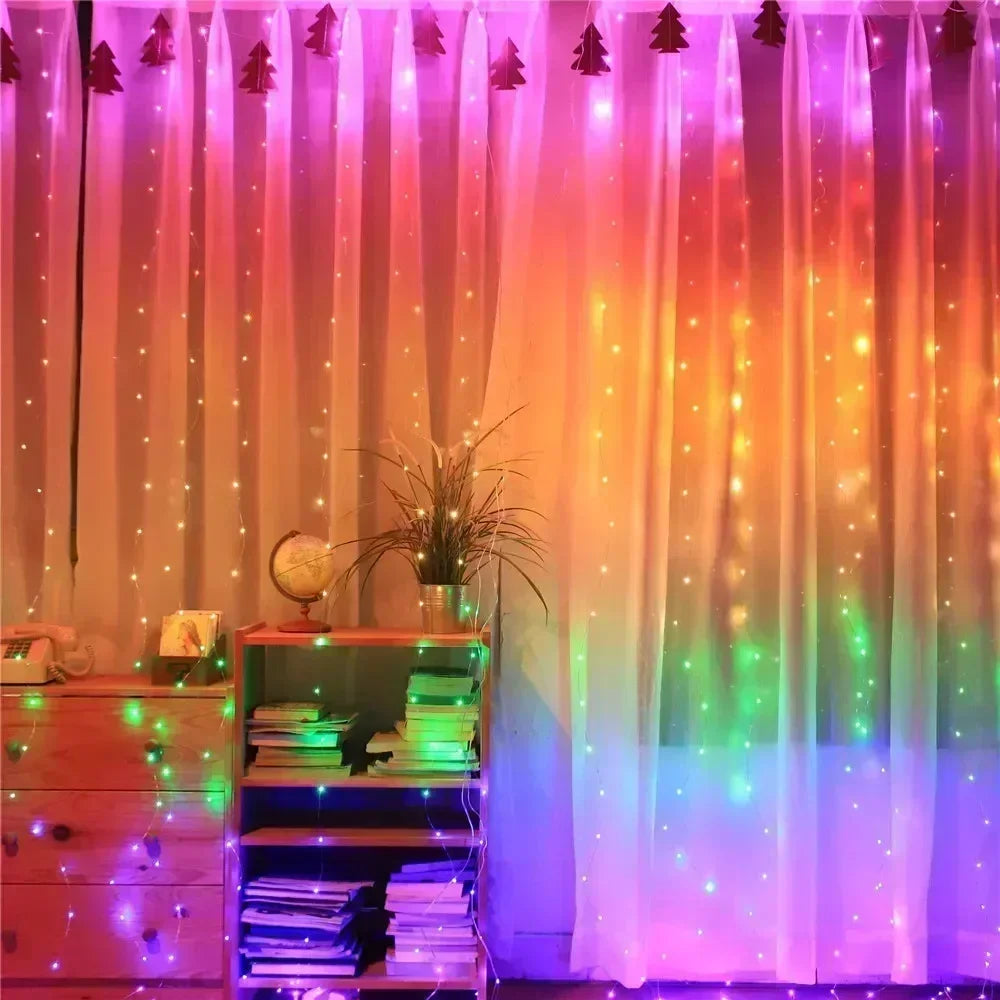 1pc 6x3/3x3/3x2/3x1m USB LED Curtain String Lights Bedroom Christmas Garland Fairy Lamp Wedding Party Home Decoration Lighting