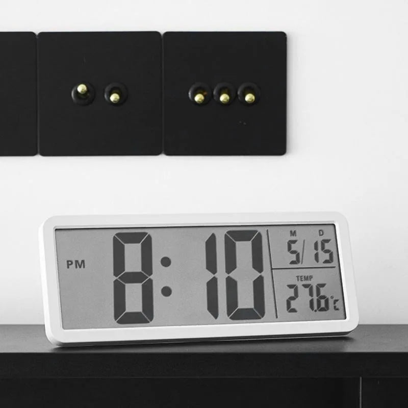 Battery Powered LCD Digital Wall Clock Time Temperature Date Desktop Table Clock With USB Cable 12/24H LCD Clock for Living Room