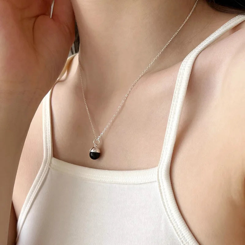 925 Sterling Silver Necklace Black Beads Square Irregular Punk Geometric for Women Girl Jewelry Gift Dropshipping Wholesale