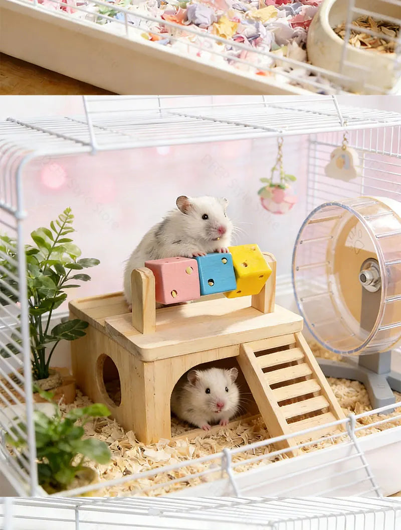 Wooden Hamster Fun Cube Chew Toy Colorful Natural Wood Teeth Grinding Toy Hideout Plaything for Syrian Hamster