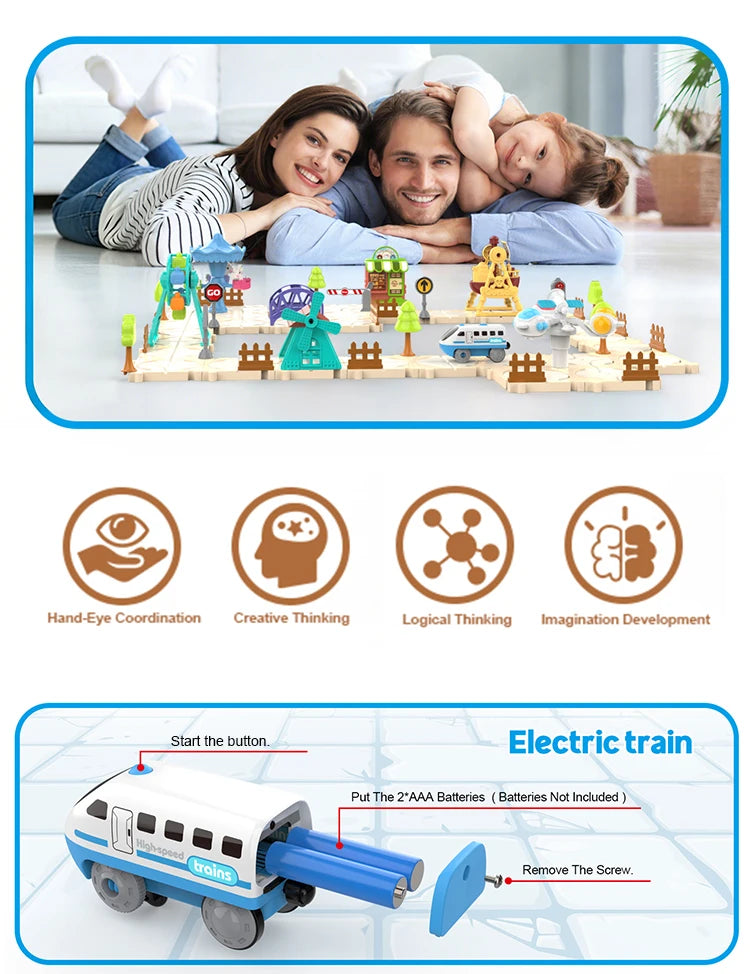 DIY Puzzle Track Car Set Assembling Scene Rail Train Learning Logic Road Board Games Educational Toy Kid Boy Birthday Gifts