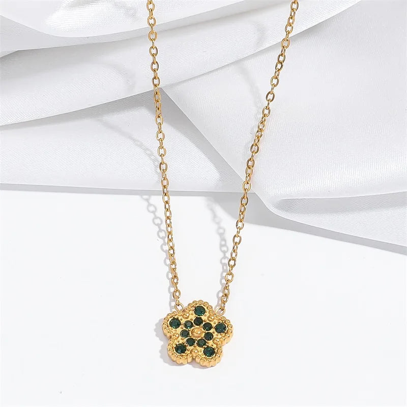 EILIECK New Fashion Stainless Steel White Zircon Clover Necklace Bracelet Earrings Set For Women Trendy Flower Jewelry Set Gift