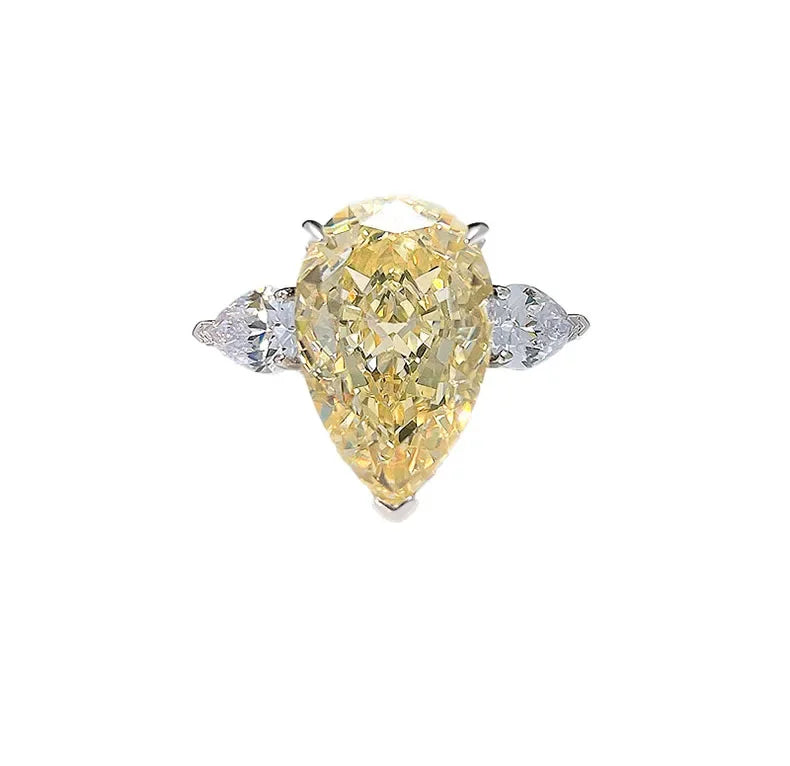 925 sterling silver European and American classic three stone water droplet ring inlaid with imported high carbon diamond