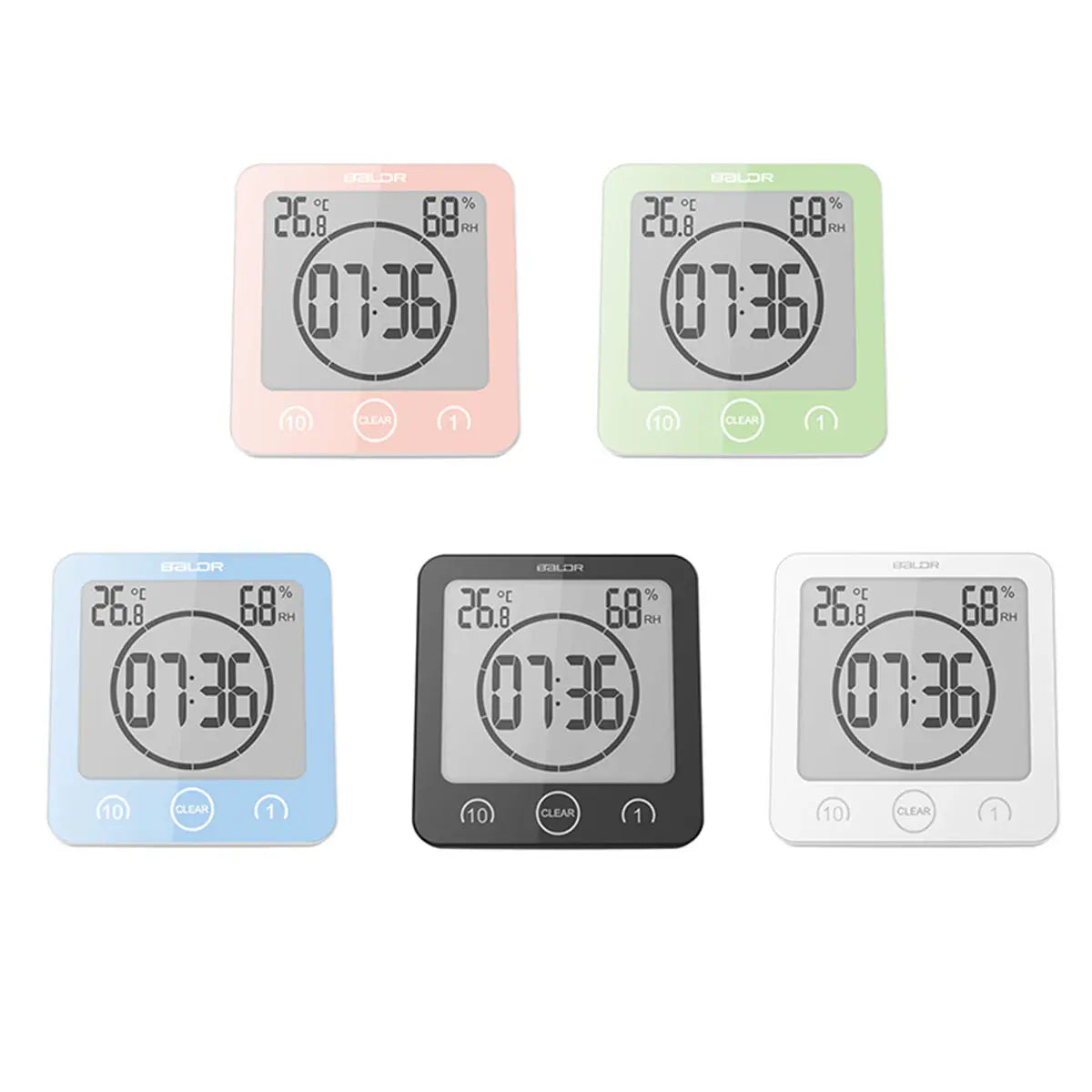 Waterproof Bathroom Wall Clock Digital Shower Clock Timer with Touch Screen, Temperature, Hanging Hole Stand for Kids & Adults
