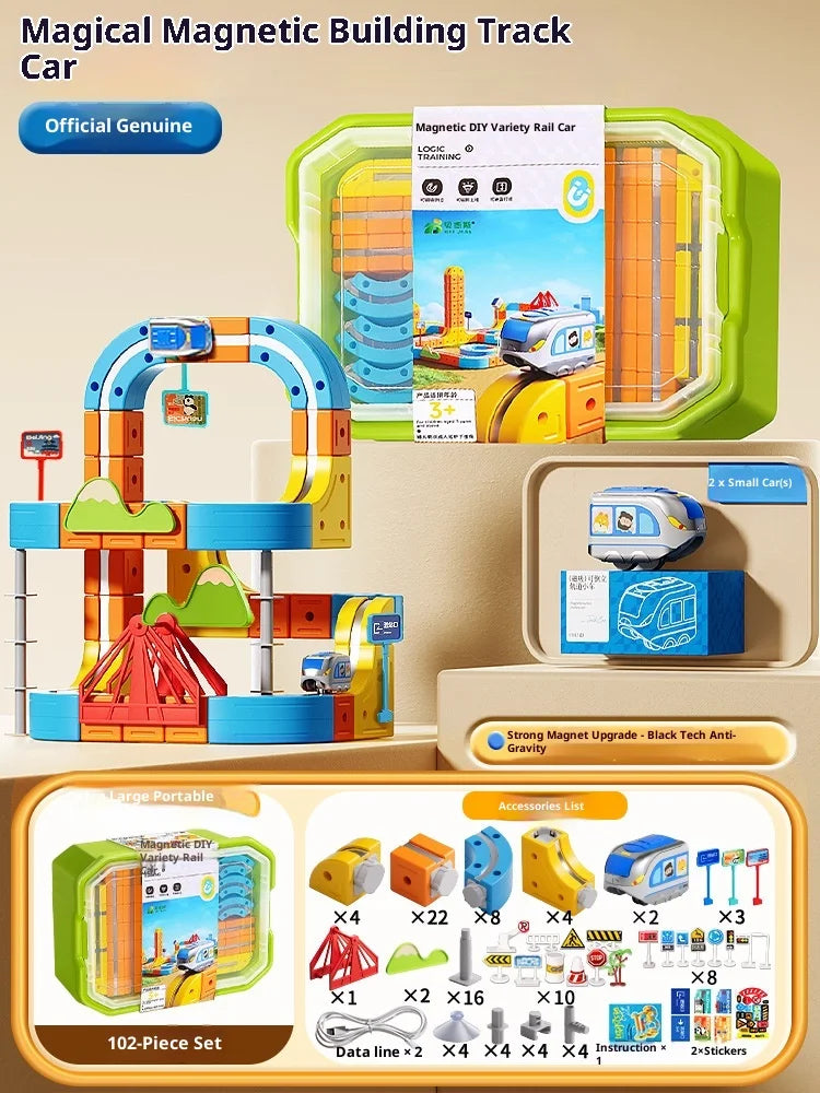 DIY Train Toy For Boys Magnetic Track 1:64 Electric Vehicle Miniature Model Toys Education 3 Years Children Gifts