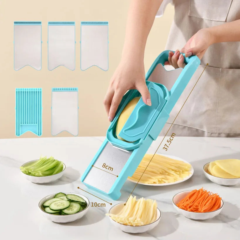 Multifunctional Vegetable Shredder Slicer 5 in 1 Mandoline Chopper Grater for Potato Cucumber, Kitchen Tool with Blade Storage