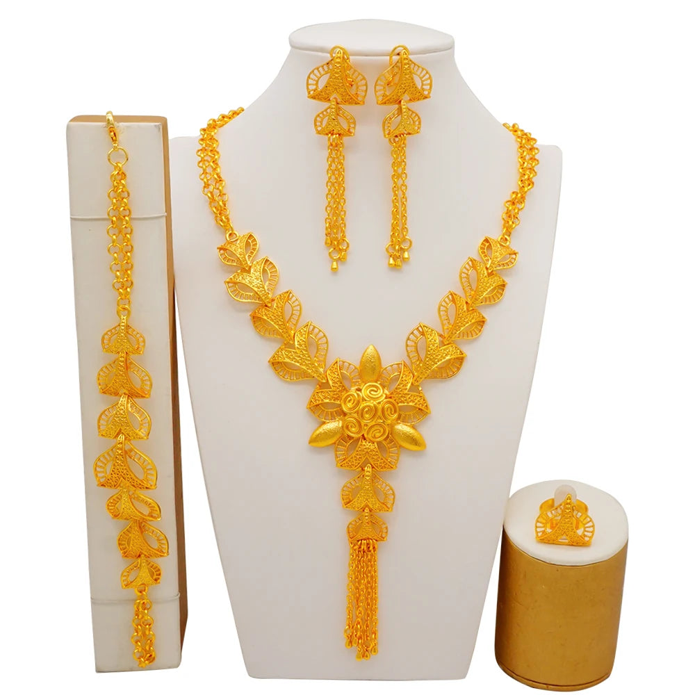 Ethiopian Fashion Women's Jewelry Set African Wedding Jewelry Set Necklace, Bracelet, Earrings, and Ring Set