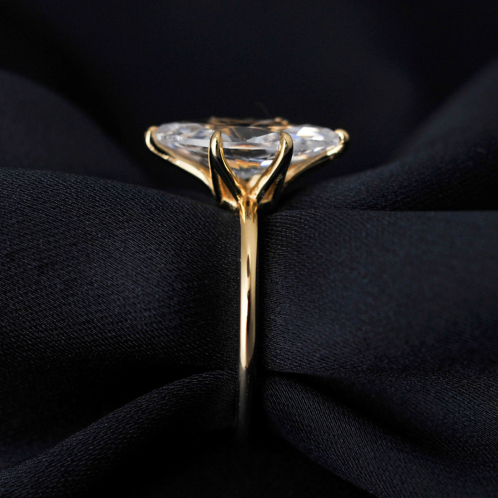 Potiy Vintage 9ct 5A Marquise Shape Cubic Zirconia Solitaire Engagement Ring For Women 925 Sterling Silver 14K Yellow Gold