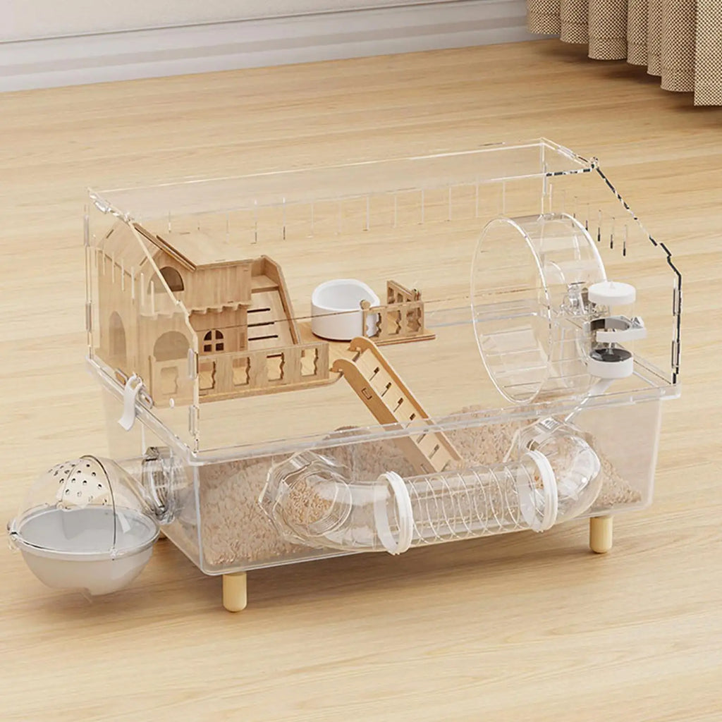 Hamster Cage 2-Layer Clear Acrylic Pet Habitats Hamster Enclosure for Indoor Outdoor Home Yard Breeding Observation Pet Shop