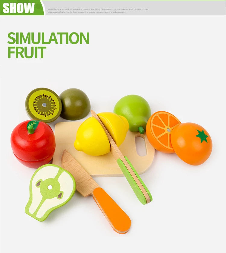 Simulation Kitchen Pretend Toy Wooden Classic Game Montessori Educational Toy For Children Kids Gift Cutting Fruit Vegetable Set