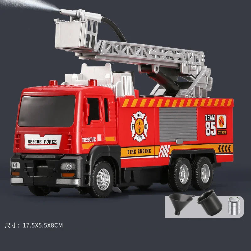 Fire Truck Diecast Simulation Sprinkler Toy with Light Music Water Spray Rescue Car Children's Toy Firefighter Truck