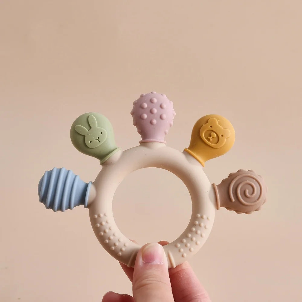 Baby Silicone Teether Anxiety Teething Toys 0 12 Months Toys Food Grade Silicone Ring Bracelet for Baby Soothing Tooth Chew Toys