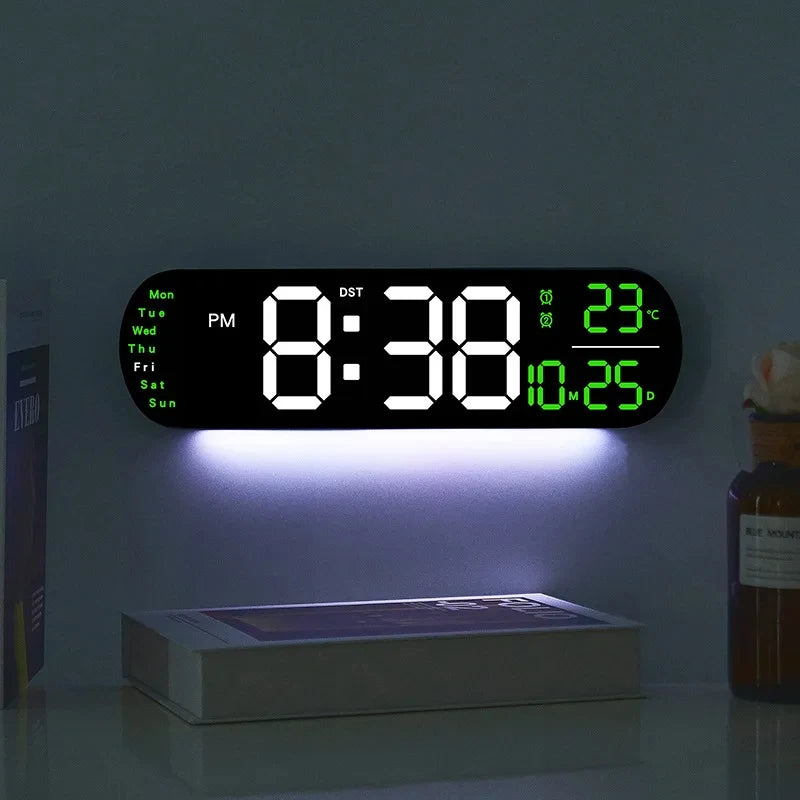 LED Digital Wall Clock With Remote Control Ambient Lights Time Date Temperature Display Alarm Clocks For Home Living Room Decor