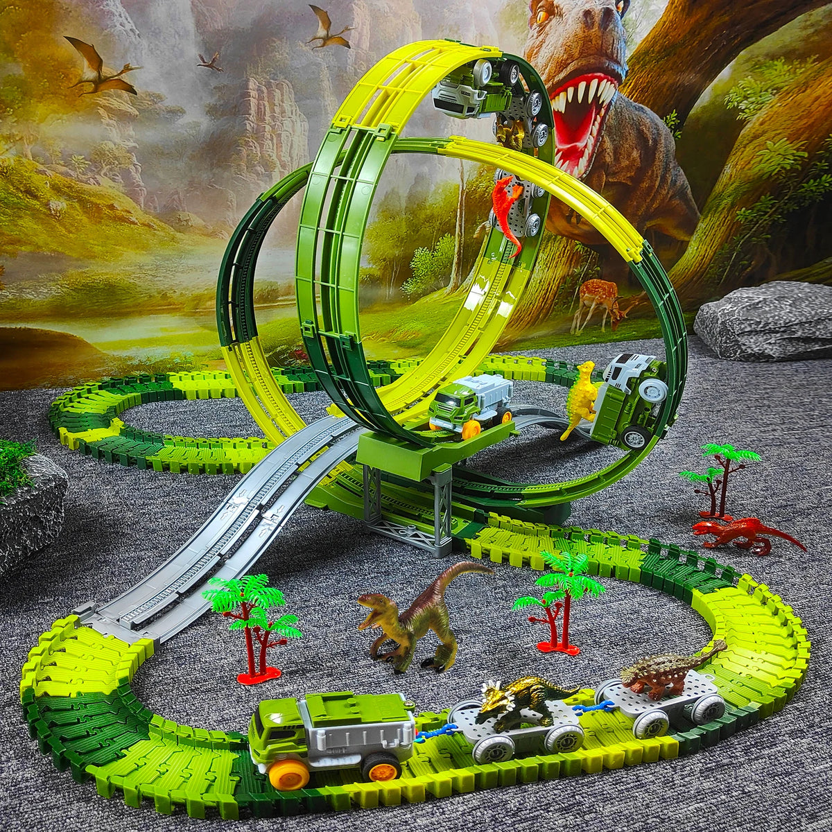 Magic Climbing Track Dinosaur Train Flexible Track Playset Create a Dinosaur World Road Race for Boys 3-9 Years Old Gift