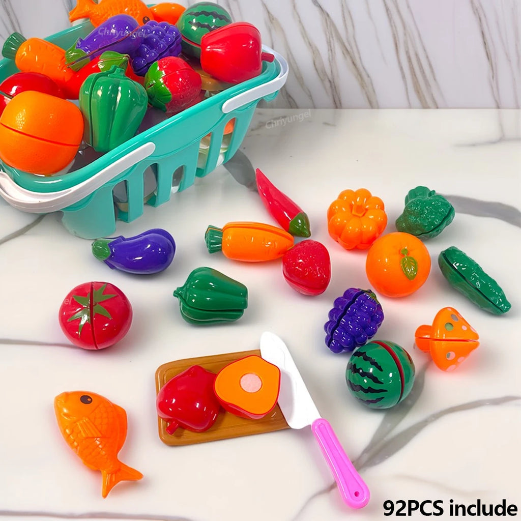 Kids Play Kitchen Toys Set Mini 92/69/59 PCS Pretend Cooking Food with Pots Pans Utensils for Toddlers Girls Boys Children Gift