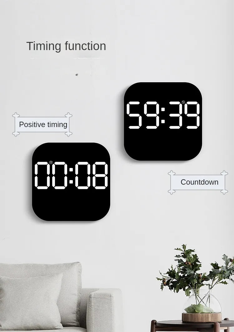 Digital Wall Clocks Temperature Date Week Dispaly Electronic Table Clock 12/24H Wall-mounted LED Alarm Clock Remote Control