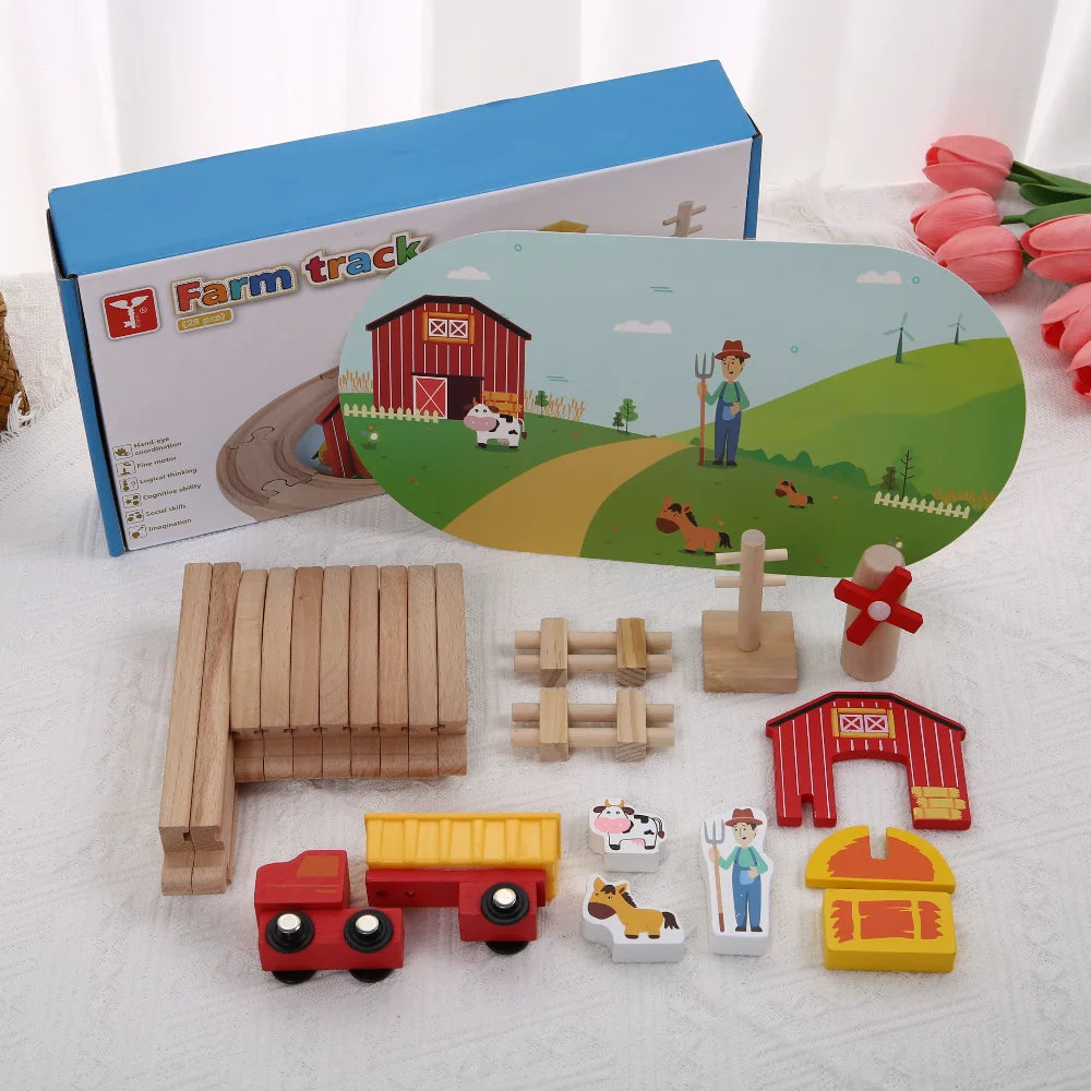 Wooden Rail Car Toy Children's Train Puzzle Assembly Early Education Toy Boy and Girl Birthday Gift Set