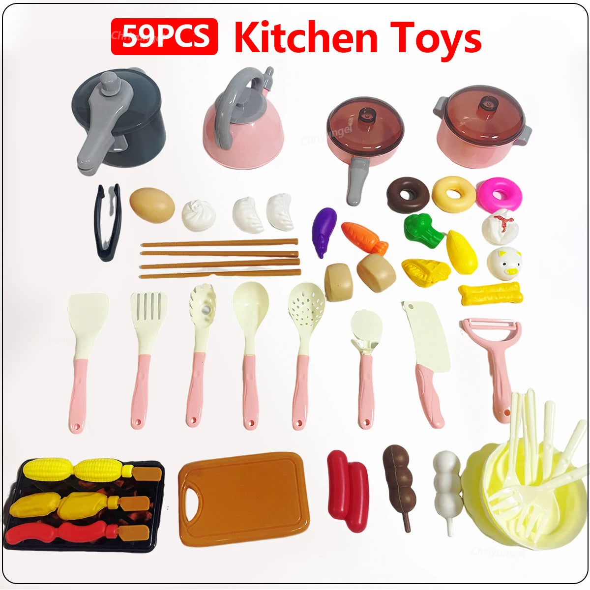 Kids Play Kitchen Toys Set Mini 92/69/59 PCS Pretend Cooking Food with Pots Pans Utensils for Toddlers Girls Boys Children Gift