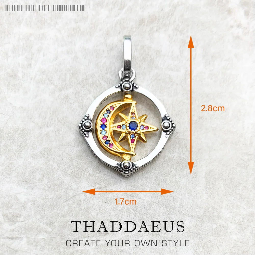 Pendant Sun Star CZ Pave Summer Winter New 925 Sterling Silver Fine Jewelry Europe Style Accessories Gift For Men Woman