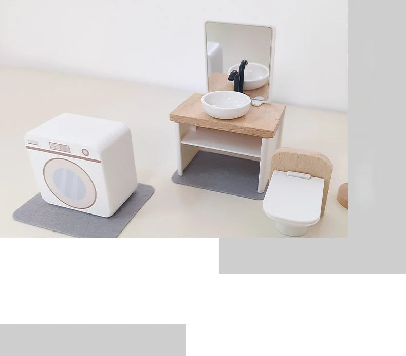 Wooden Play House Toy Set Mini Dollhouse Simulated Furniture Decoration Set Bedroom Kitchen Items Table And Chairs Accessorie