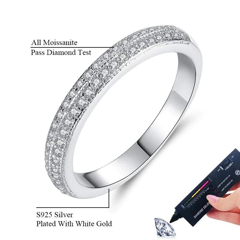 Pass Diamond Tester Pen Moissanite Ring Full Moissanites Around for Women S925 Silver Wedding Diamonds Band Stackable Ring