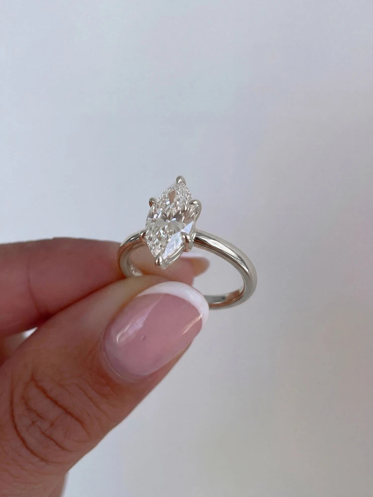 Larmor 925 Sterling Silver Classic 1-3 Carats Marquise Zircon Ring For Women Engagement Wedding Luxury High Quality Fine Jewelry