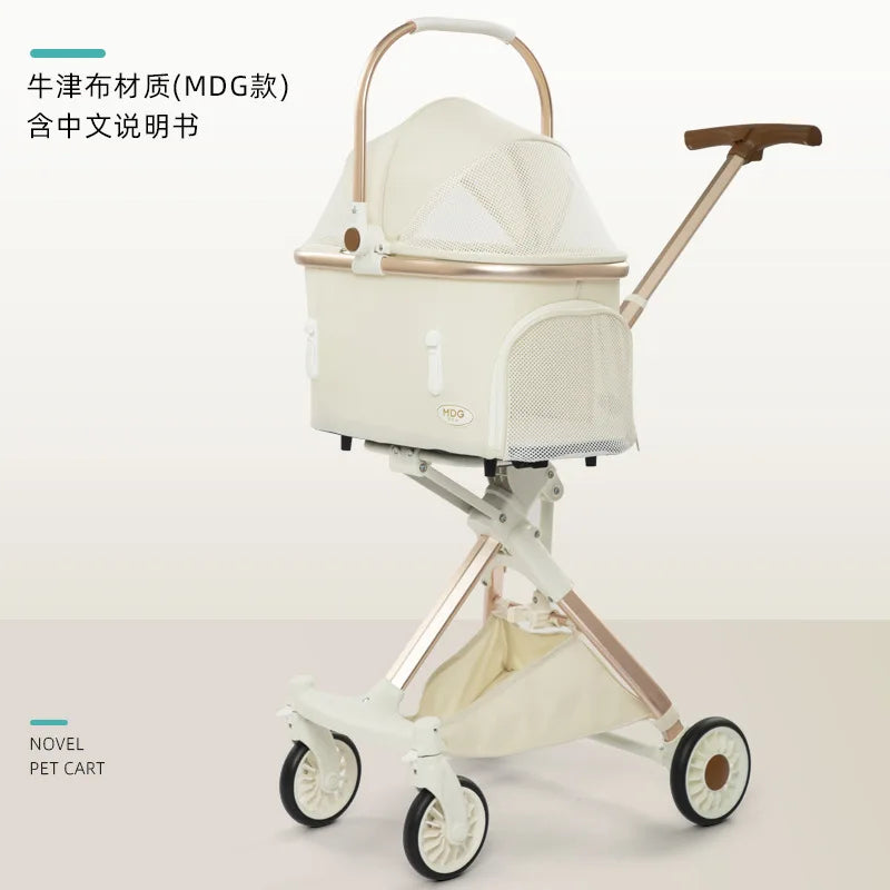 Lightweight White High View Pet Stroller One-click Foldable Cart for Small Medium Dogs Cats Outdoor Travel Pet Supplies Hot Sale