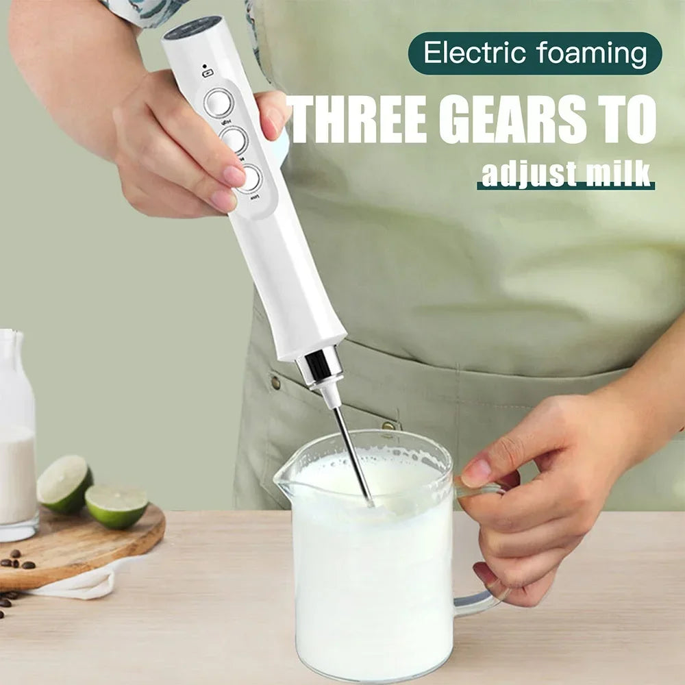 USB Rechargeable Milk Frother Mini Handheld Electric Foam Maker with 3 Speed Whisks for Latte Coffee Cappuccino