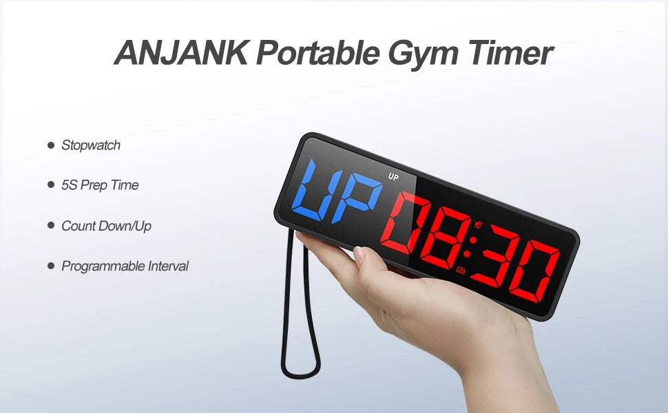 ANJANK Gym Timer 15" Large LED Display Wall Clock,Interval Workout,Count Down & Up,Stopwatch, Adjustable Volume,Upgraded Remote