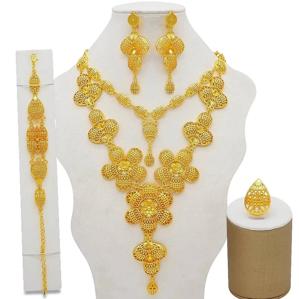 Ethiopian Fashion Women's Jewelry Set African Wedding Jewelry Set Necklace, Bracelet, Earrings, and Ring Set