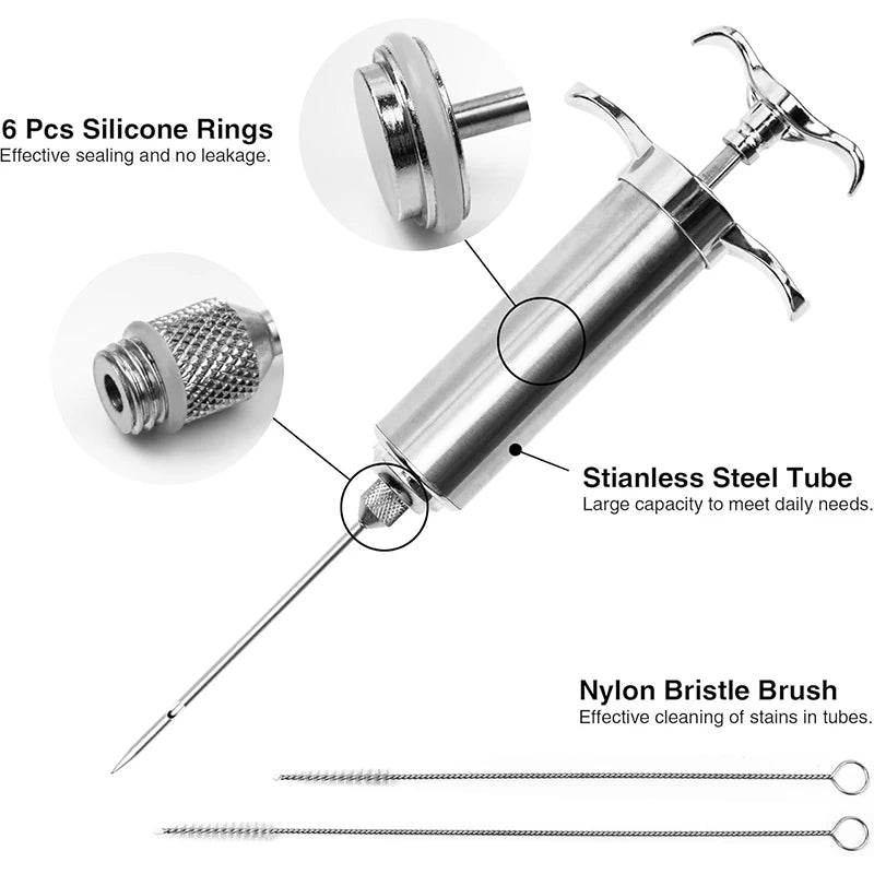 LMETJMA 2 oz Meat Injector Syringe Kit with 3 Marinade Needles Stainless Steel Meat Injector For BBQ Grill Smoker Beef JT334