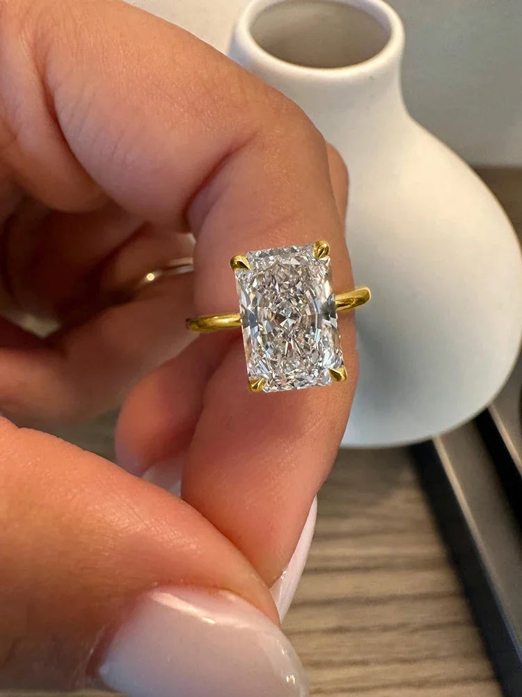 925 Sterling Silve Gorgeous Shiny 1-5CT Zircon Rectangle Ring For Women Engagement Wedding Luxury High Quality Fine Jewelry