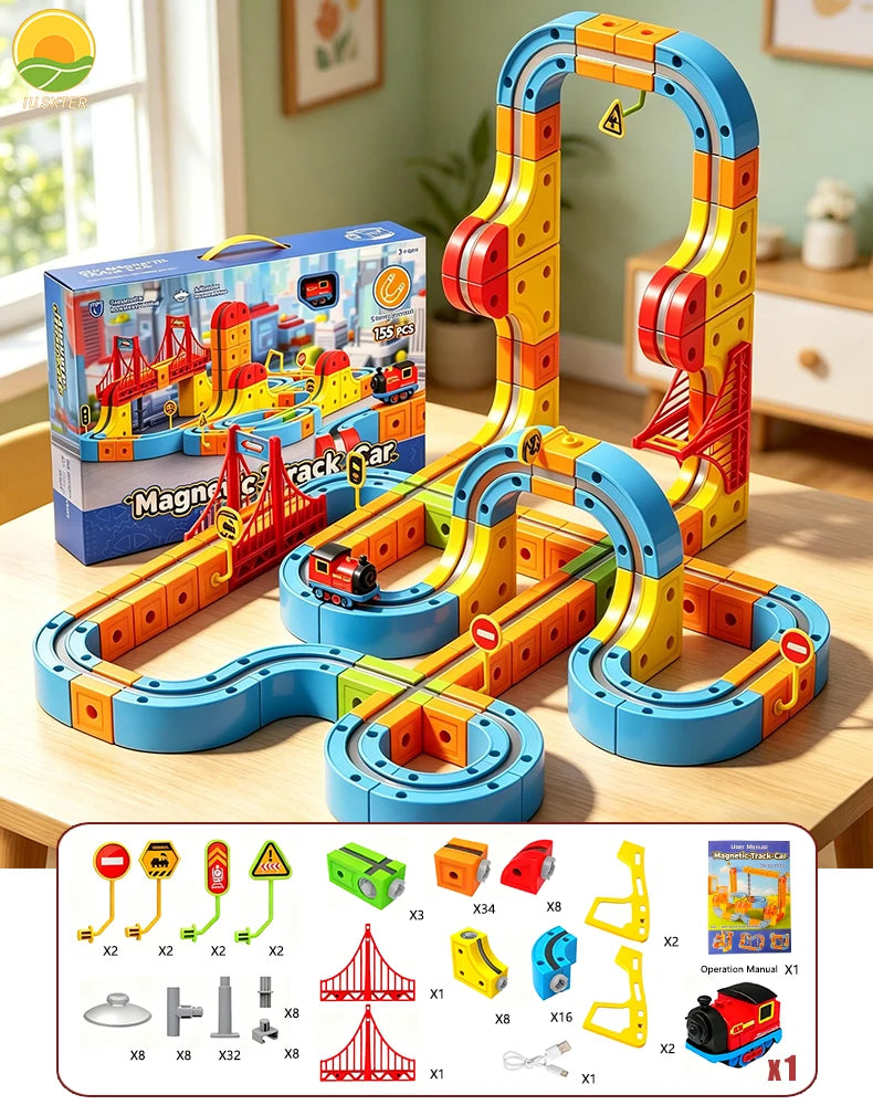 Children's Magnetic Car Track DIY Magic Railway Electric Train Toy Creative for 3 Year Boys Girls Kids Christmas Birthday Gifts
