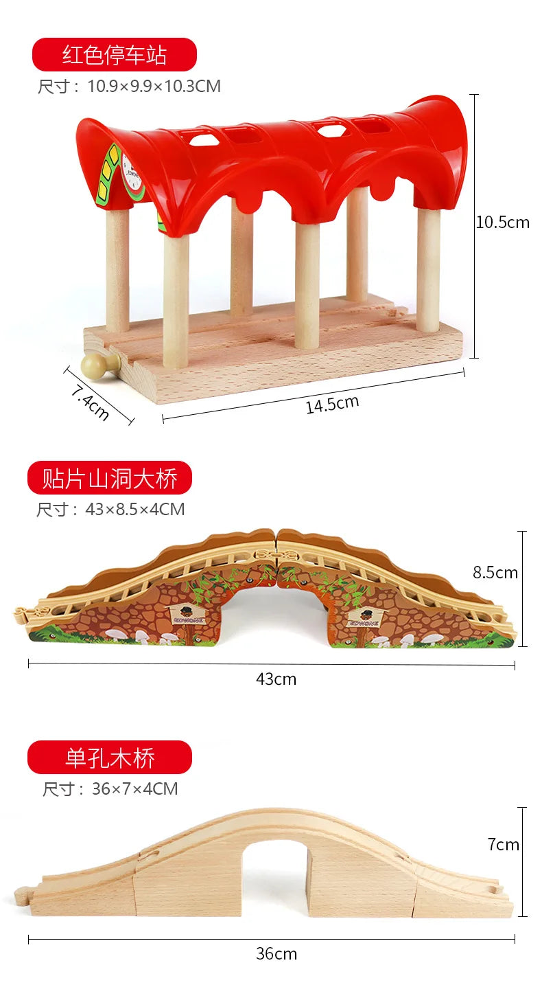 Wooden Train Track Accessories Wood Railway Track Train Station Bridge Tunnel Compatible All Brands Wooden Track Toys