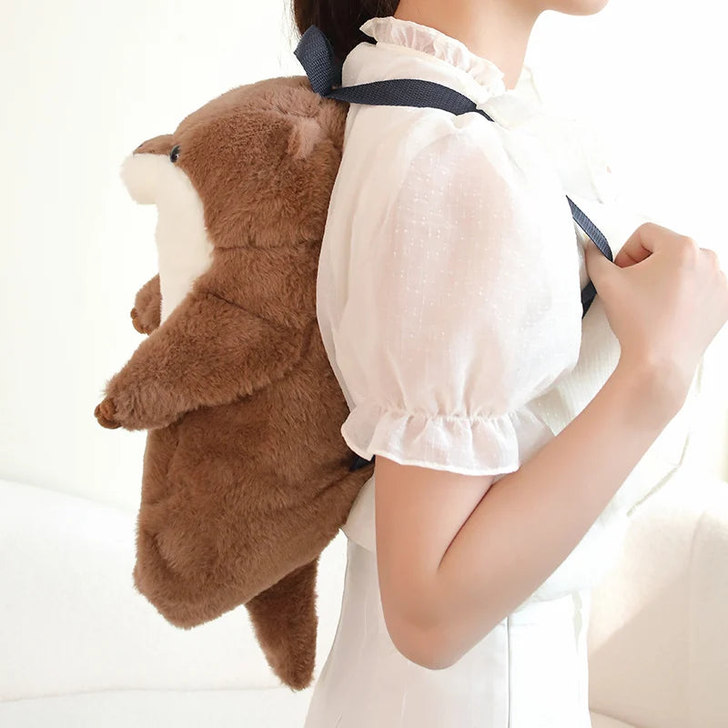 50cm Sea Otter Plush Backpack Cartoon Cute  Plush Toy Soft Stuffed Animal Shoulder Bag for Kids Girls Birthday Gifts