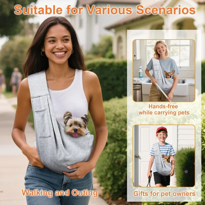 Gray Small Dog Chest Carrier Portable Classic Pocket Shoulder Strap Design for Outings Suitable for 3-10kg Dogs