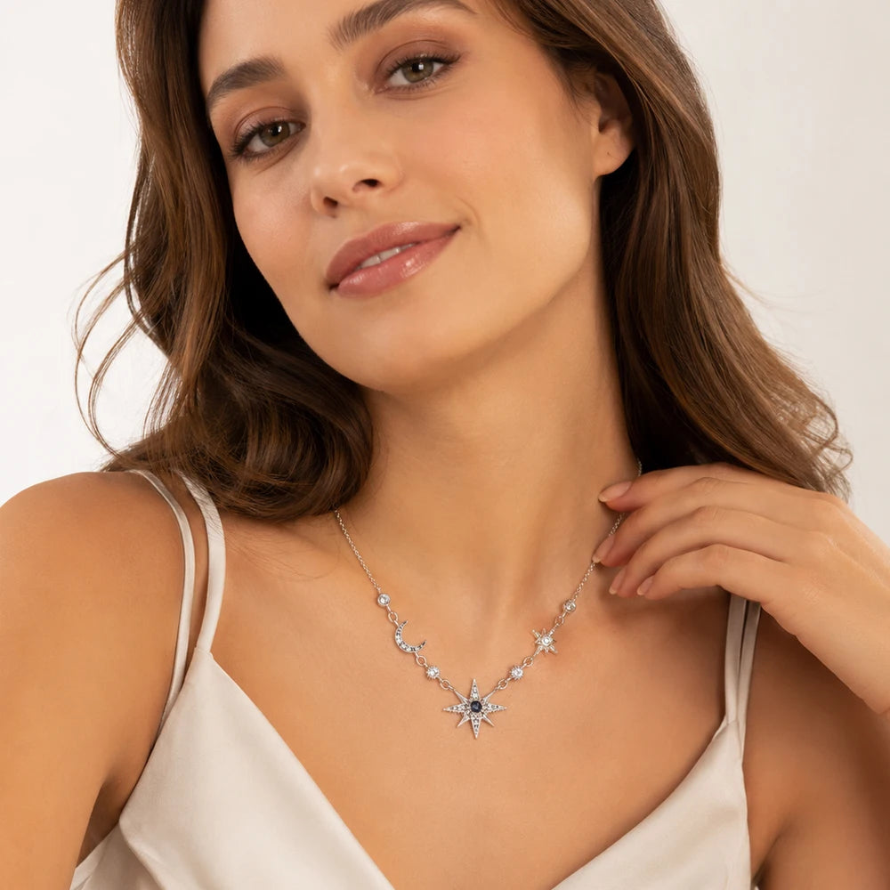 Royalty Star & Moon Necklace 2023 Spring New Link Chain Fine Jewelry Europe 925 Stering Silver Bijoux Trendy Gift For Women