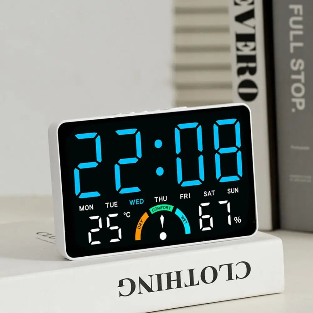 Wall-mounted Electronic Wall Clock Multi-functional Temperature Digital LED Clocks 12/24H Voice Control Display Table Clock