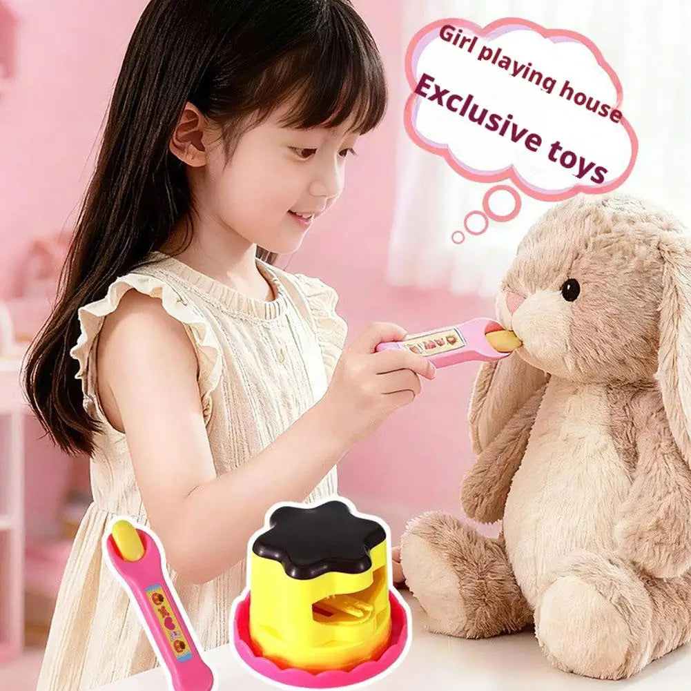 Pretend Play Pudding Feeding Toy Set with Magic Spoon Simulation Food Kitchen Toys for Kids Interactive Role Play Gift for Girls