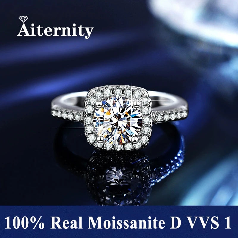 100% Real Moissanite Ring D VVS1 Pass Diamond Test Pen Adjustable Size S925 Sliver GRA Certificate Wedding Rings for Women