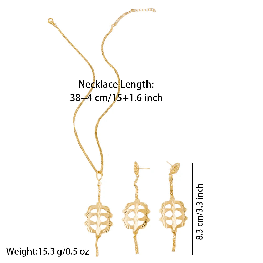 Dubai Gold Color Necklace Jewelry Set for Women Dangle Earrings and Necklace Bridal Weddings Earrings Engagement  Jewellery Gift