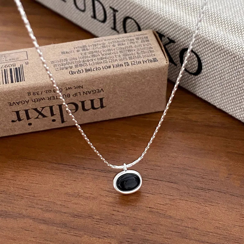 925 Sterling Silver Necklace Black Beads Square Irregular Punk Geometric for Women Girl Jewelry Gift Dropshipping Wholesale