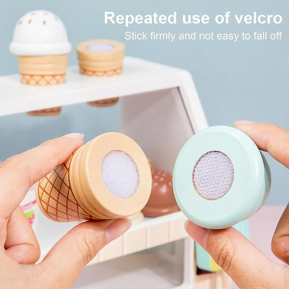 Wooden Ice Cream Toys for Toddler, Play Store Pretend Food Kitchen Accessories with Scoop & Menu & Toy Cash,Christmas Gift